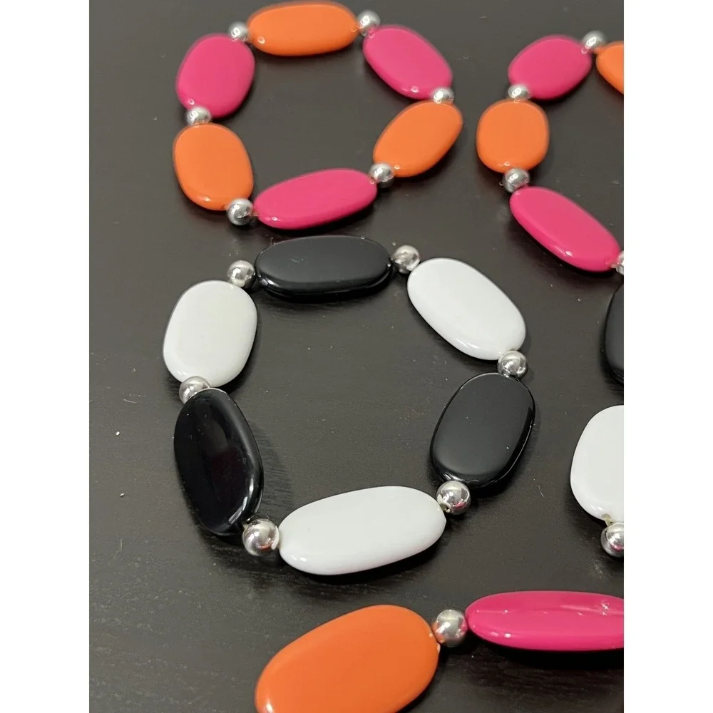Lot‎ of 9 Fashion Stretch Bracelets Oval Beads Pink Orange Black White Set